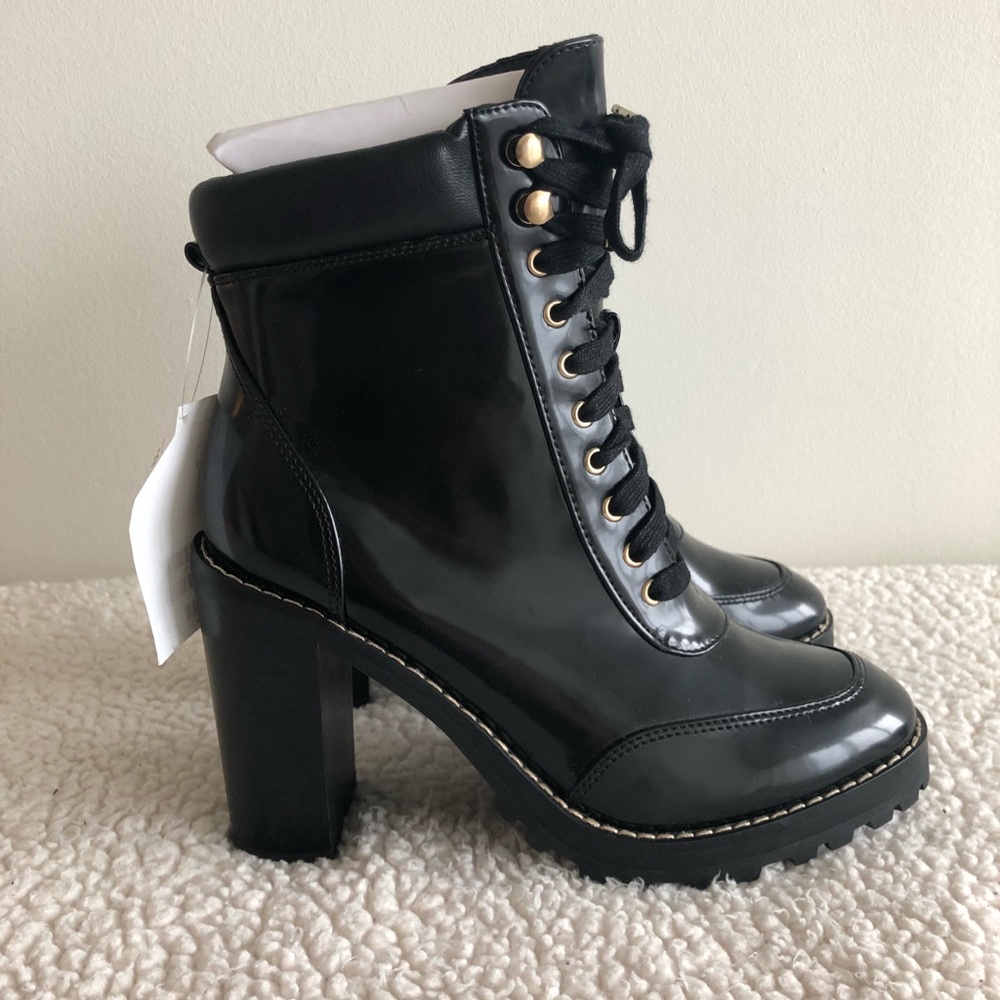 H&M patent leather lace up boots